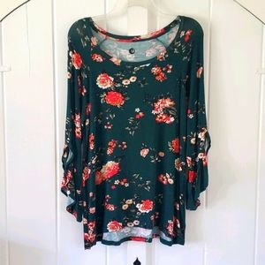 A & I Floral Bell Sleeve Top